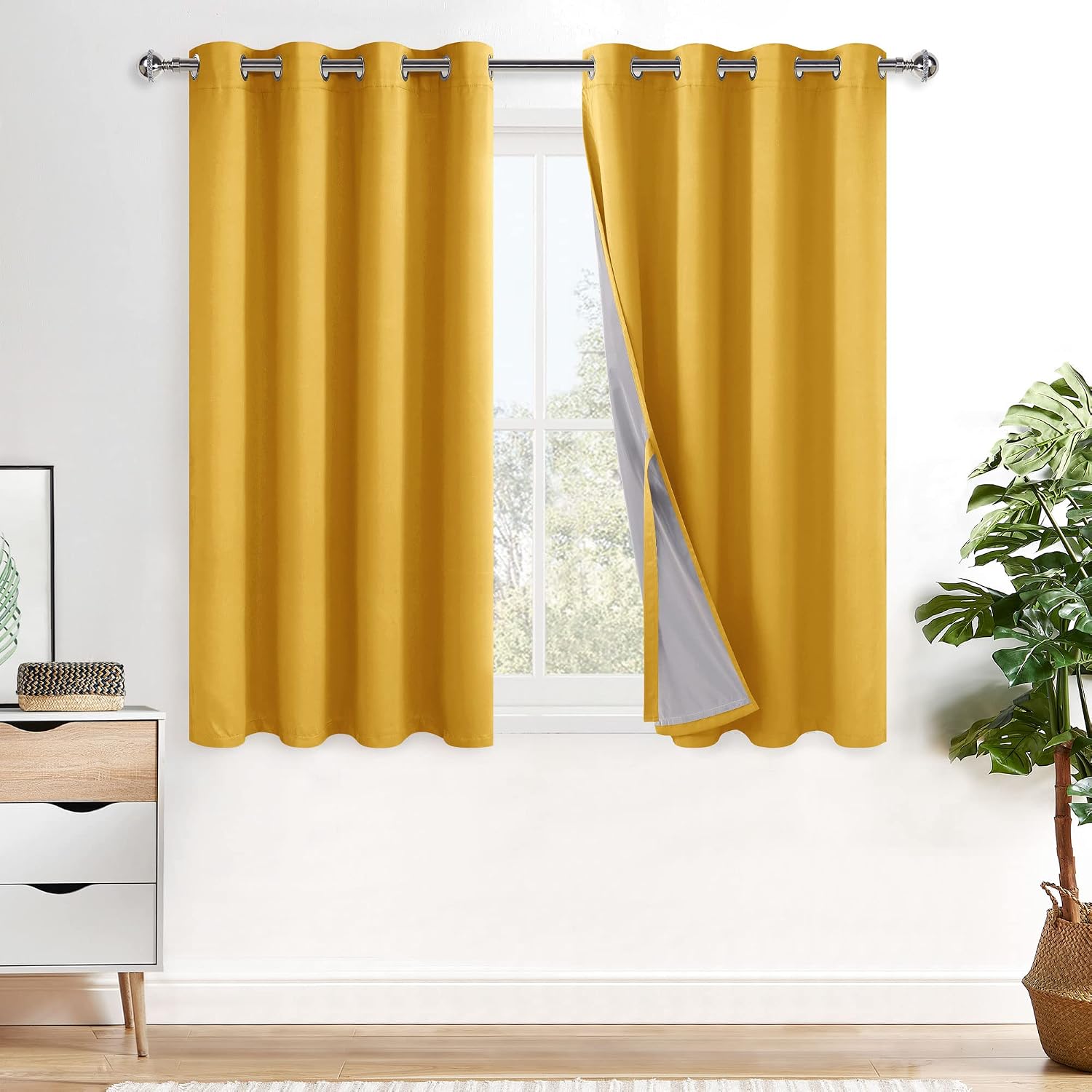 Xwzo 100% Blackout Curtains 54 Inches Long with Tiebacks- Soundproof & Energy Efficiency Window Draperies Grommet Top with Black Liner for…