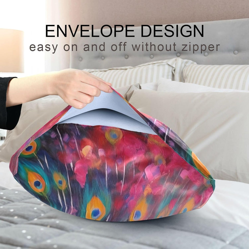 YETTASBIN Peacock Satin Pillowcase, Soft Breathable Silk Pillow Case with Envelope Closure for Hair and Skin, Queen Size 30 x 20 Inch