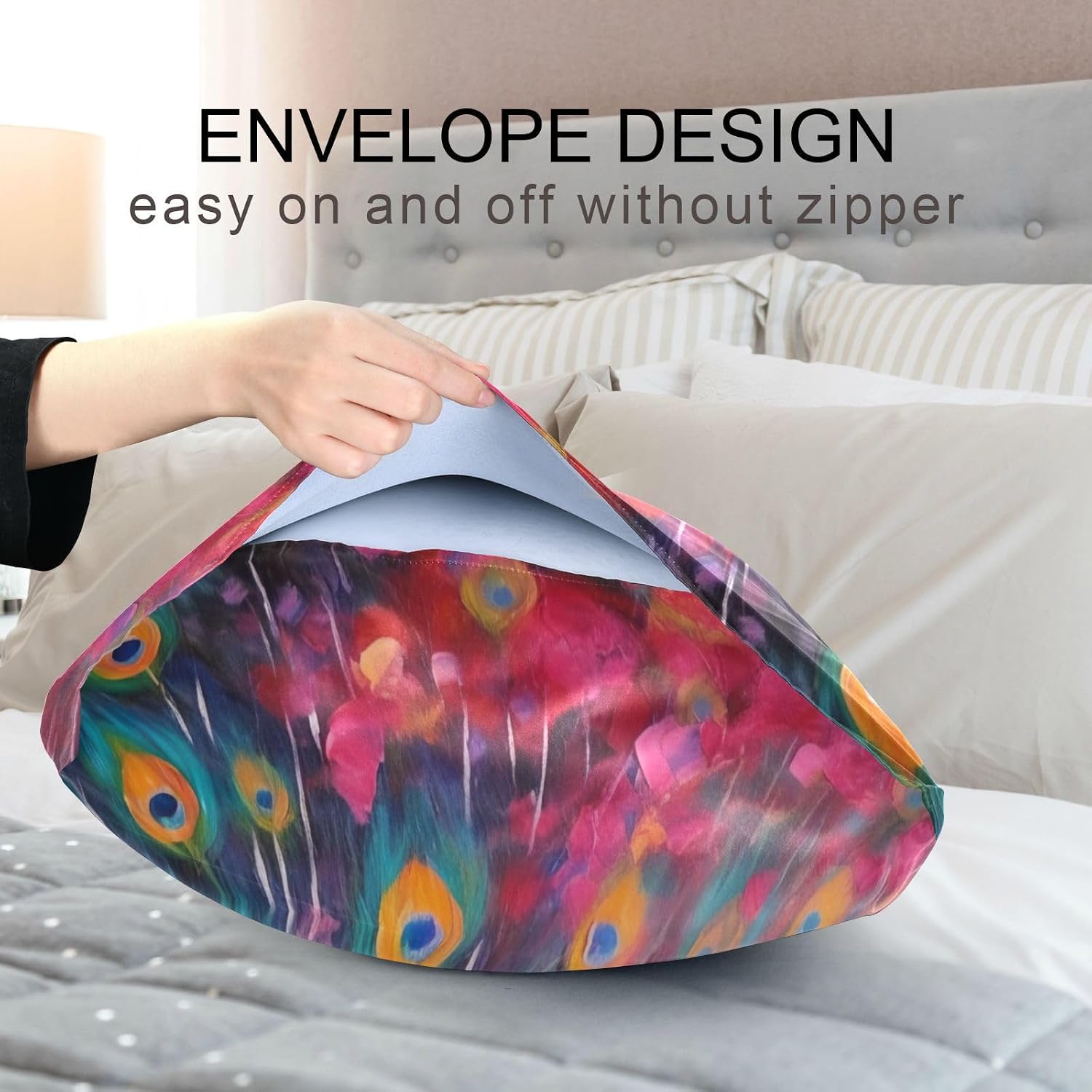 YETTASBIN Peacock Satin Pillowcase, Soft Breathable Silk Pillow Case with Envelope Closure for Hair and Skin, Standard Size 26 x 20 Inch