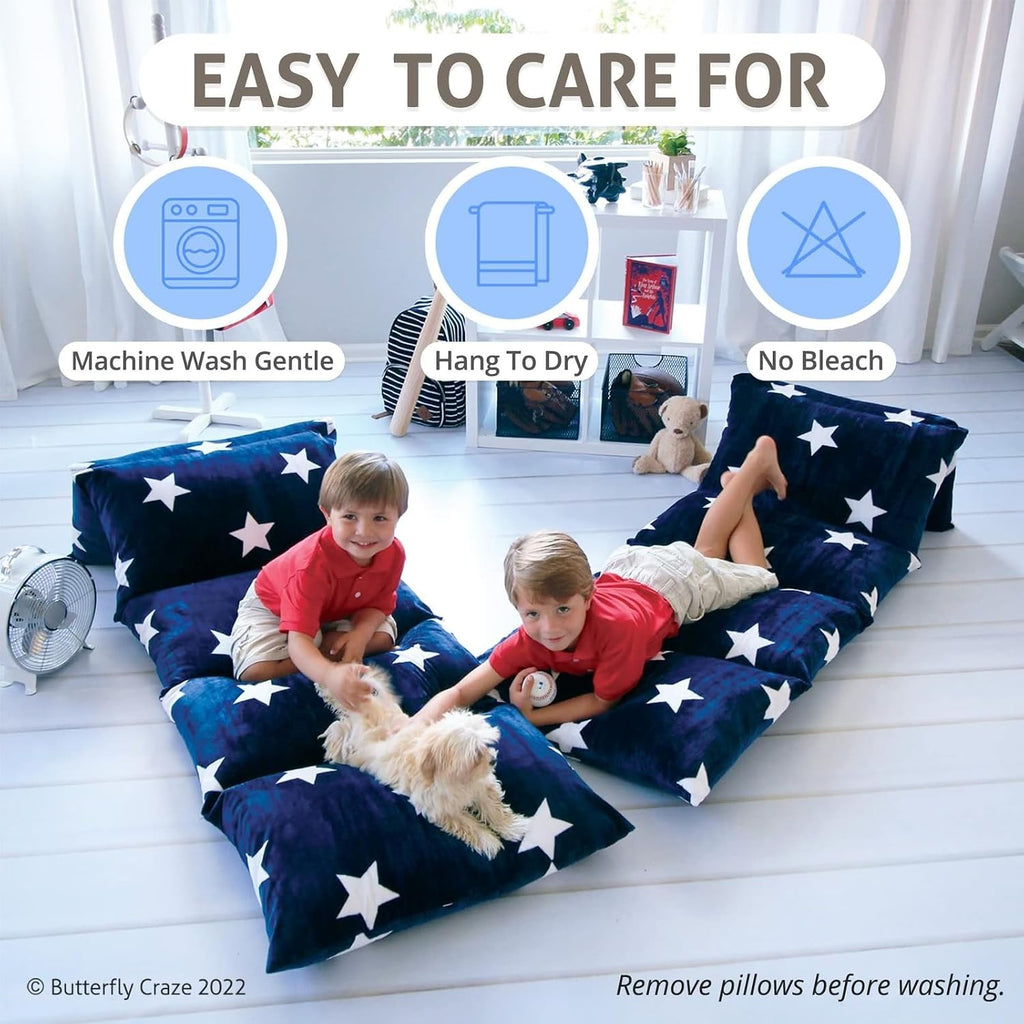 Butterfly Craze Floor Lounger Cover - Floor Bed Conversion - Creates Custom Sleeping Pad - Portable Mattress Alternative - Star Navy…
