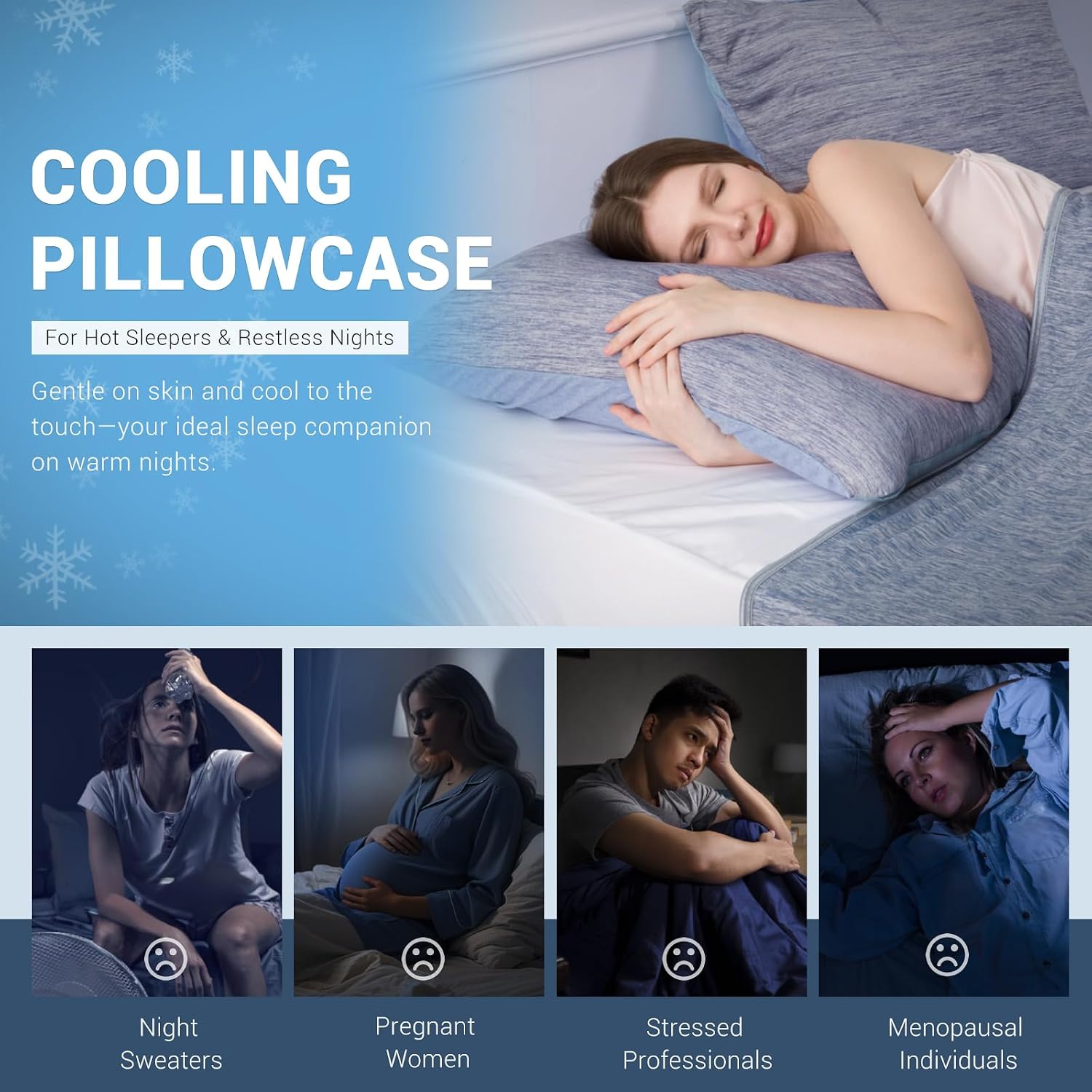 Elegear Cooling Pillow Cases for Hot Sleepers, Japanese Q-Max 0.5 Cooling Pillowcases, Both Sides(Cooling/Cotton), Breathable Soft Pillowca…
