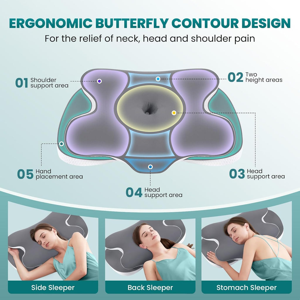 Jinxia Cervical Neck Pillow, Ergonomic Memory Foam Pillows for Neck with Breathable Pillowcase, Adjustable Contour Neck Support Pillow for…