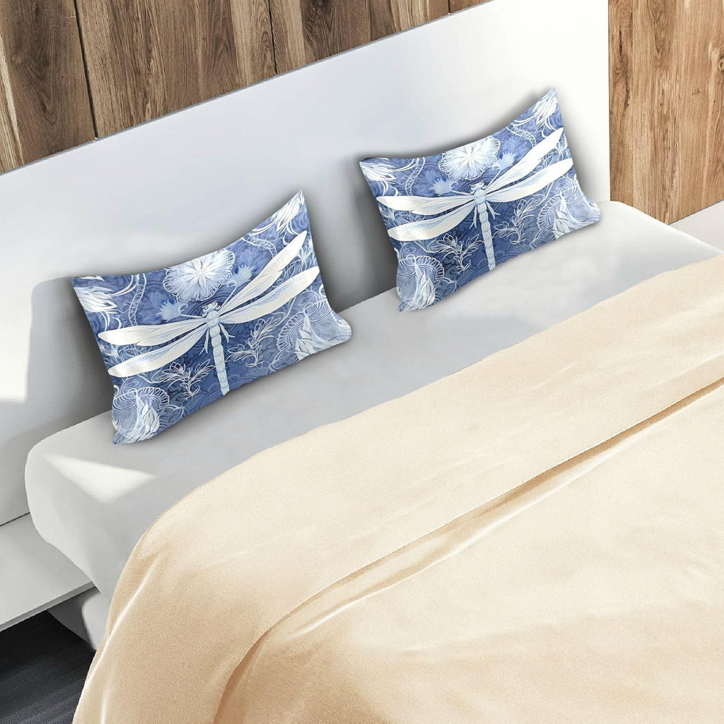 YETTASBIN Dragonfly Satin Pillowcase, Soft Breathable Silk Pillow Case with Envelope Closure for Hair and Skin, Queen Size 30 x 20 Inch