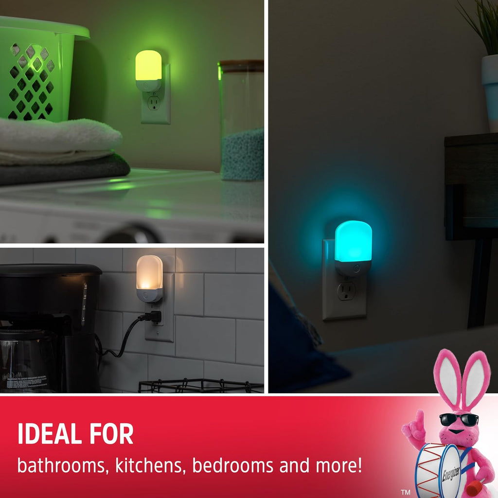 Energizer Night Light, Color Changing, Nightlight for Bedroom, Bathroom, Nursery, Hallway, Kitchen, White Base, 81567
