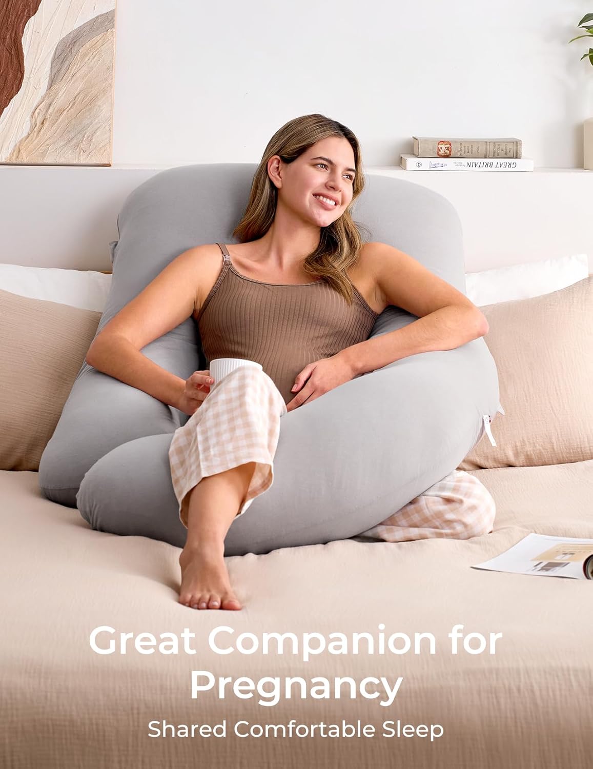 Momcozy Pregnancy Pillows for Sleeping, U Shaped Full Body Pillow for Pregnancy Women with Removable Jersey Cotton Cover, 57 Inch…