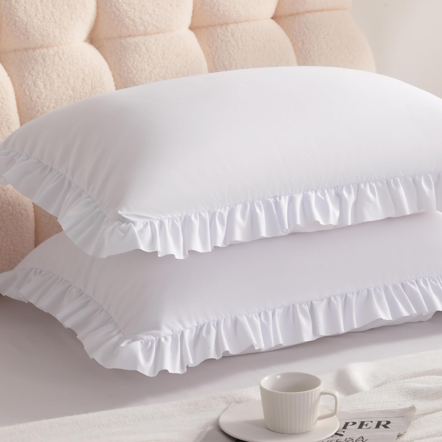 Aerlomi Ruffled Pillowcases, Standard Pillow Shams 20x26 Set of 2, Brushed Microfiber with Envelope Closure, Soft Wrinkle-Resistant,…