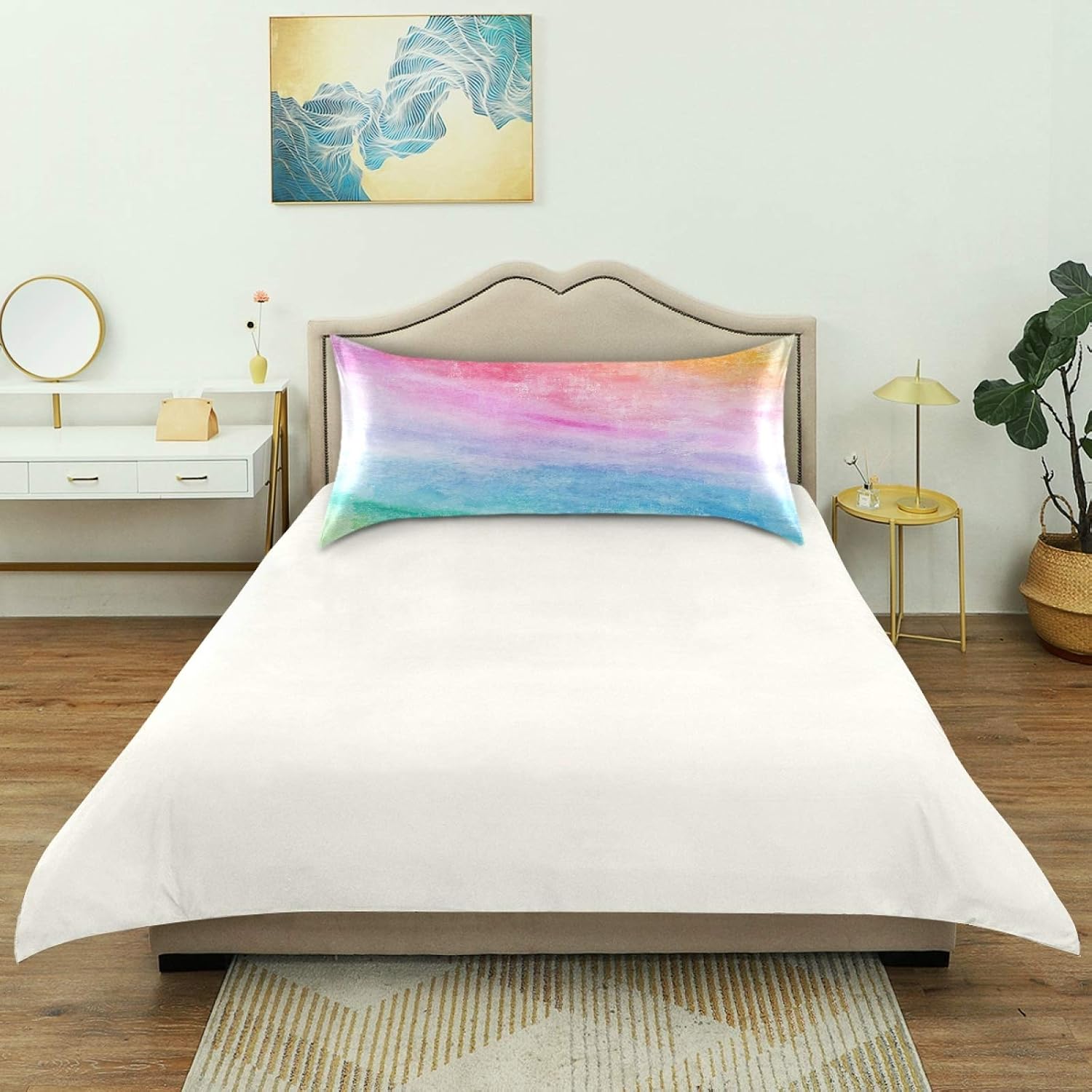 Blueangle Rainbow Colors Satin Pillowcase for Hair and Skin Silk Pillowcase, King Size(20x40 inches) - Satin Pillow Covers with Envelope…