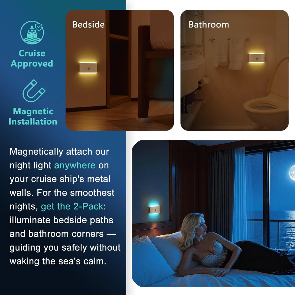 Laidolaila 2-Pack Motion Sensor Night Light – Cruise Approved, Magnetic & Rechargeable with USB, RGB Color-Changing Modes, LED Auto Nightli…