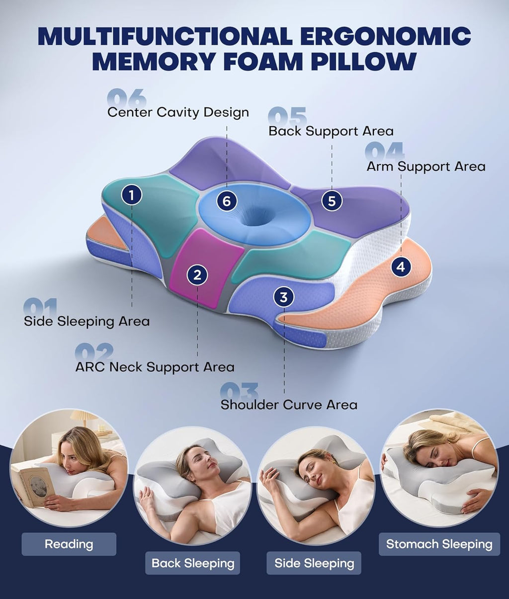 CloudCoz Ultra Cervical Neck Pillow for Sleeping, 5X Support Ergonomic Contour Pillow for Deep Sleep, Cooling Memory Foam Pillows for Adult…