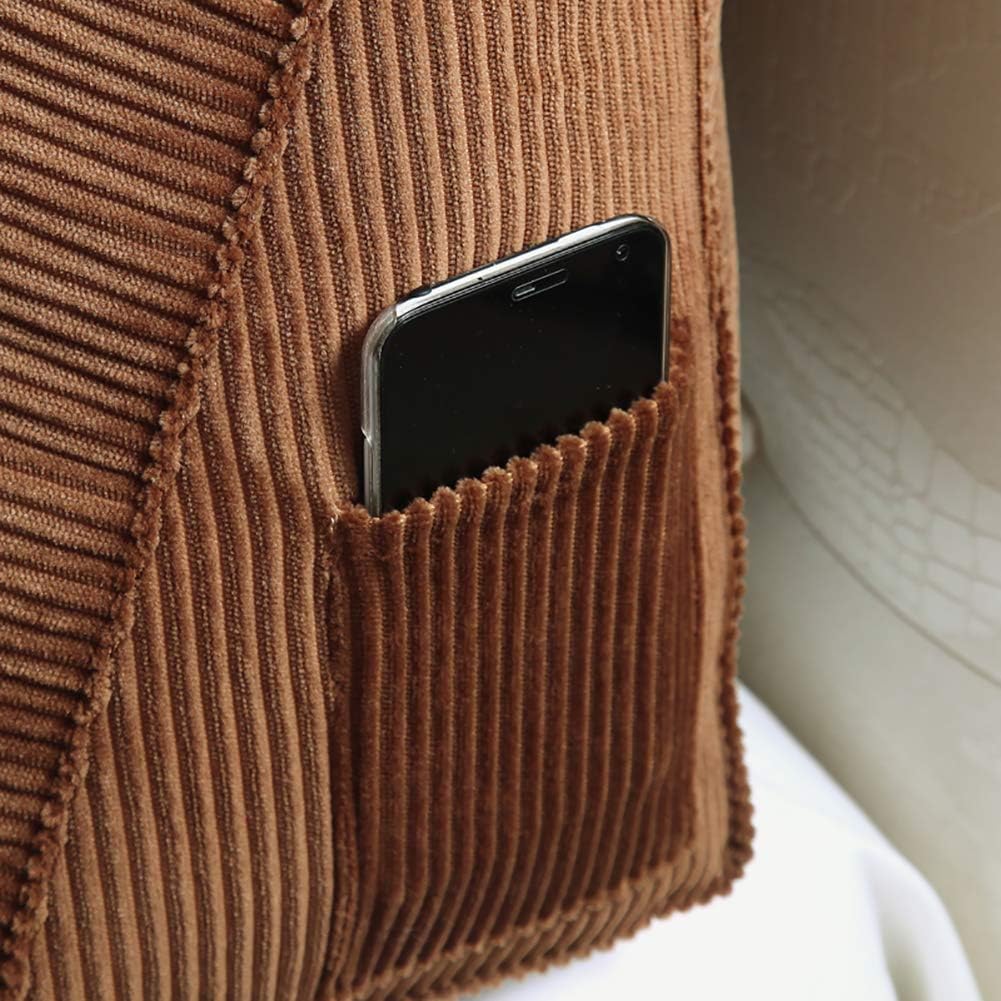 WOWMAX 100% Cotton Corduroy Triangular Pillow Covers Cases for Our Reading Pillows Large Bolster Headboard Backrest Wedge Pillow Coffee…