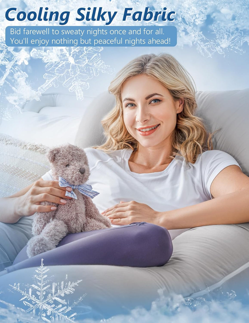 Meiz Pregnancy Pillow, Cooling Silky Pregnancy Pillows for Sleeping, Maternity Body Pillow for Pregnant Woman with Cooling Silk Jersey Cove…