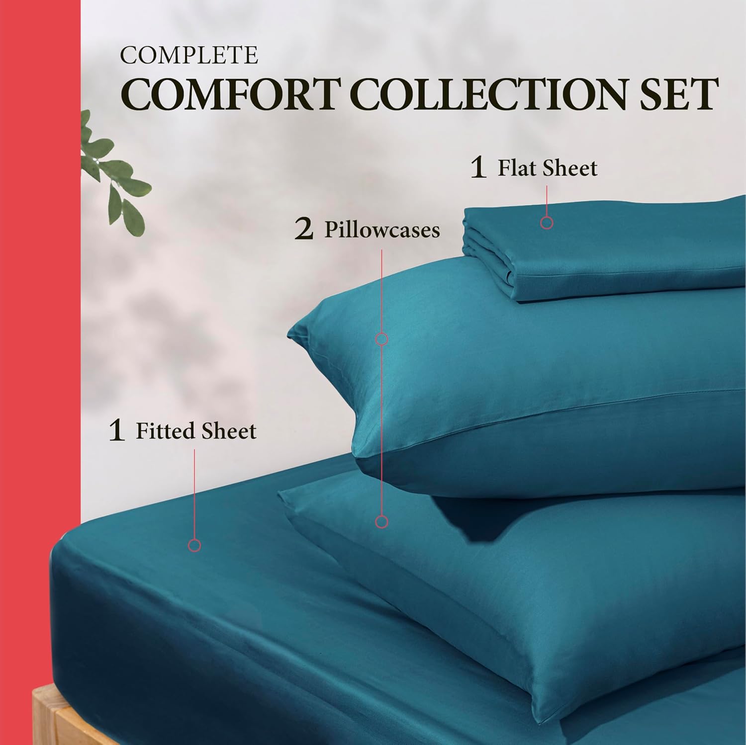 AshtonSheets 100% Egyptian Cotton Queen Size Sheet Set - 600 Series Refined Collection Sheets Set for Queen Size Bed (4 PC, Teal), Soft, Co…