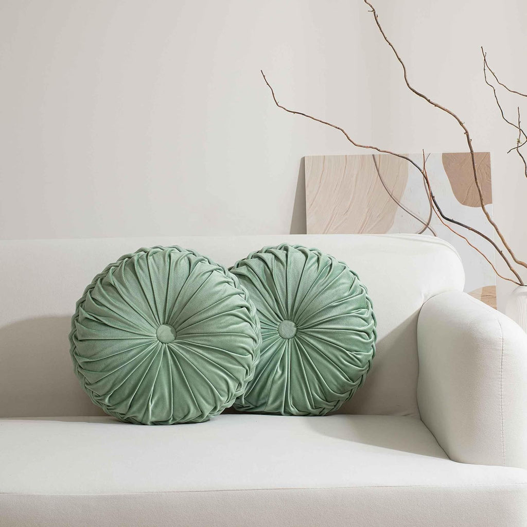 Hig Set of 2 Decorative Round Pleated Throw Pillows, Classy Accent Pumpkin Throw Pillows with Center Button, Vintage Velvet Floor Pillows f…