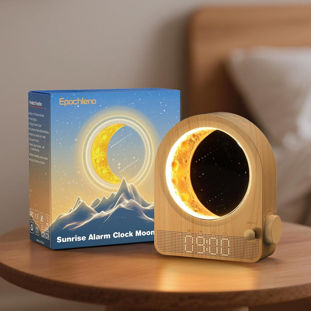 Epochleno Sunrise Alarm Clock, White Noise Machine & Meteor Moonlight - 10 Soothing Sounds, Dual Alarms, 30/60/90min Timer, Easy Snooze - B…