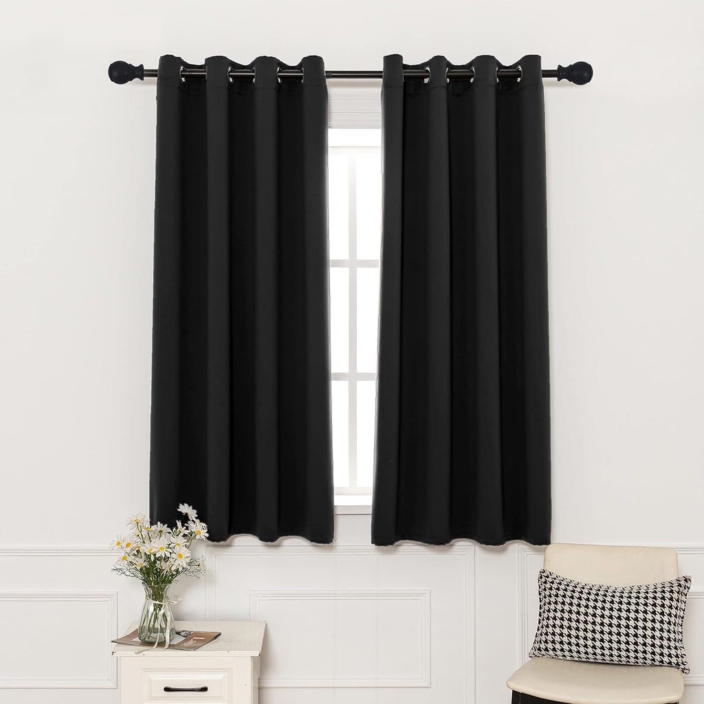Pickluc Black Blackout Curtains with Grommet 63 Inches Long 2 Panels Set, Light Blocking Window Drapes for Living Room, Thermal Insulated,…