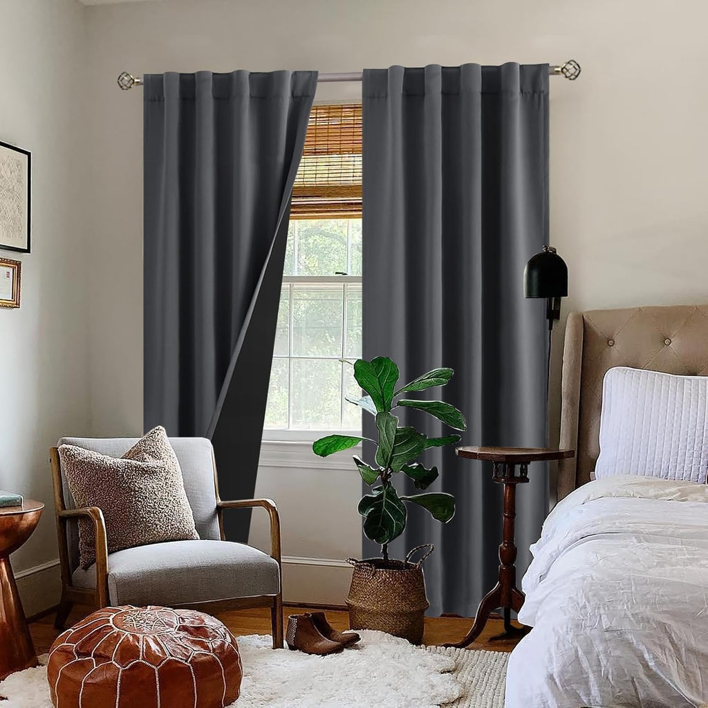 BGment Dark Grey 100% Blackout Curtains for Bedroom, Black Out Living Room 84 inch Panels with Thermal Liner, Rod Pocket and Back Tab…