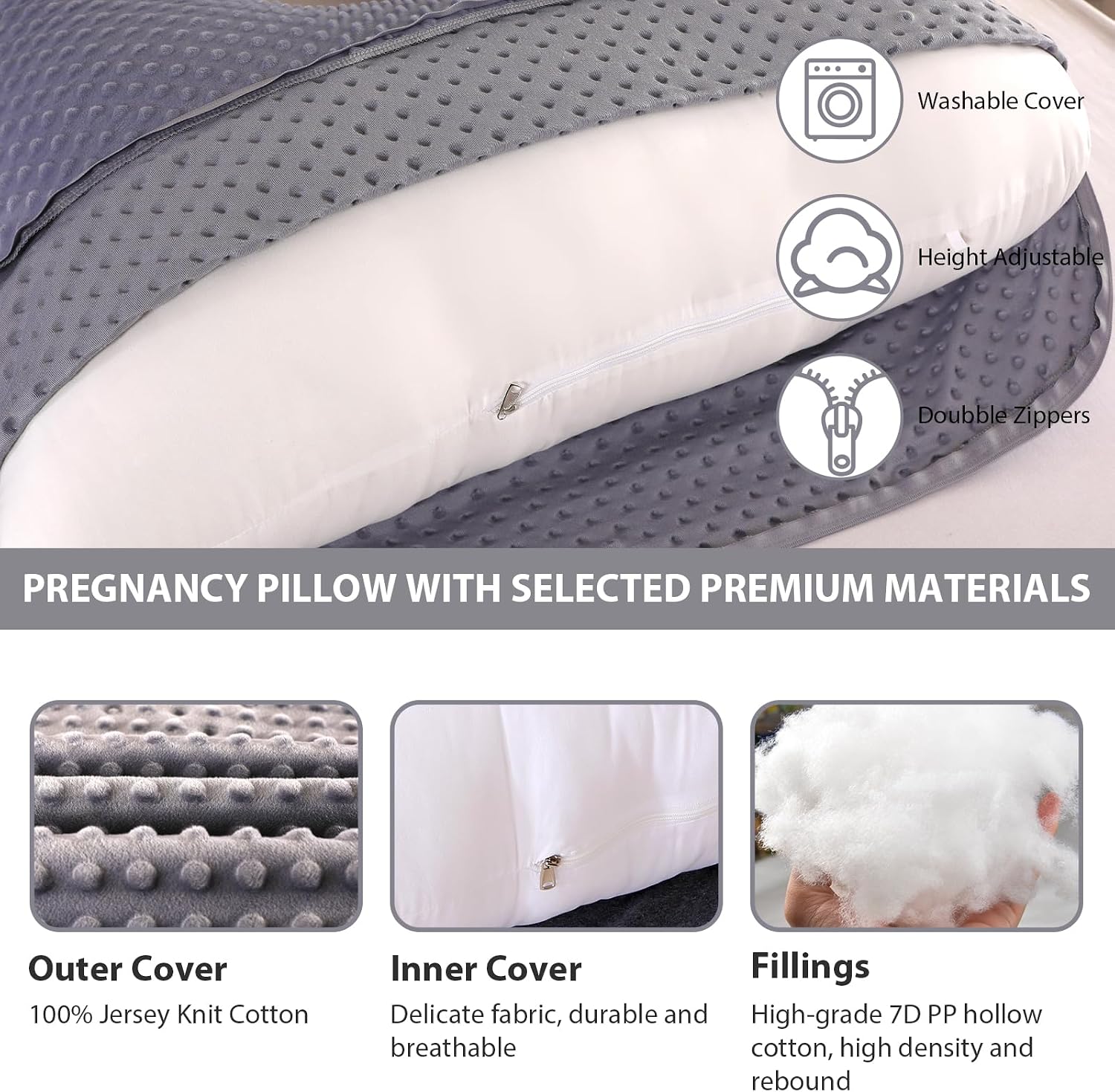 U-Shaped Full Body Pregnancy Pillow for Sleeping – 57" Maternity Pillow with Removable Cover, Support for Back, Legs, Belly & Hips…
