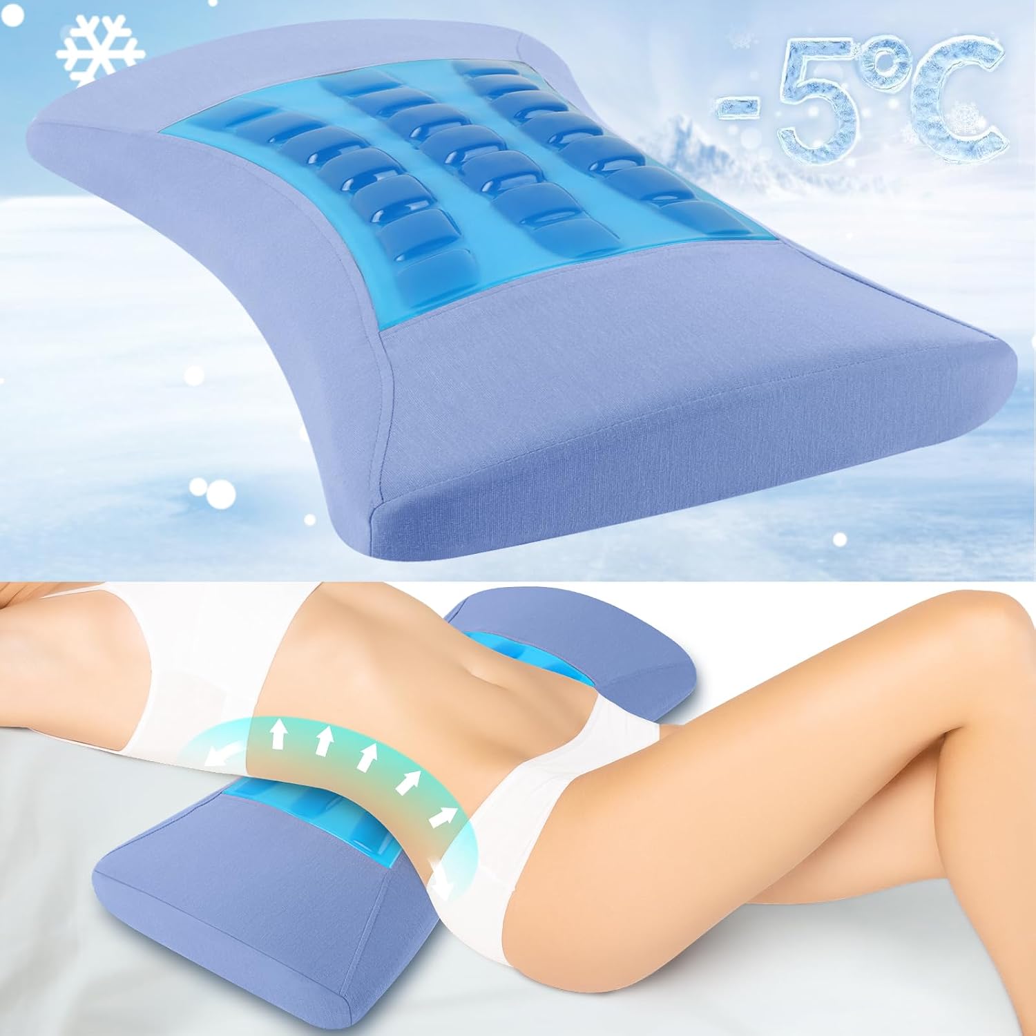 VamorryDirect Lumbar Support Pillow for Bed Relief Lower Back Pain with Cooling Gel: Sciatica Lower Back Pillow for Sleeping-Memory Foam Wa…
