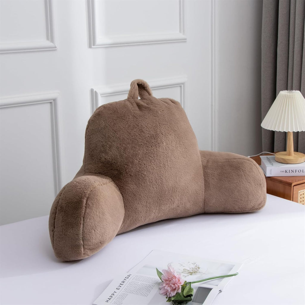 Aimuan Reading Pillow Bed Rest Pillow with Arms Rabbit Fur Cushion for Adults Teens Incline Rest Sitting up & Sleeping Snoring Pillow…