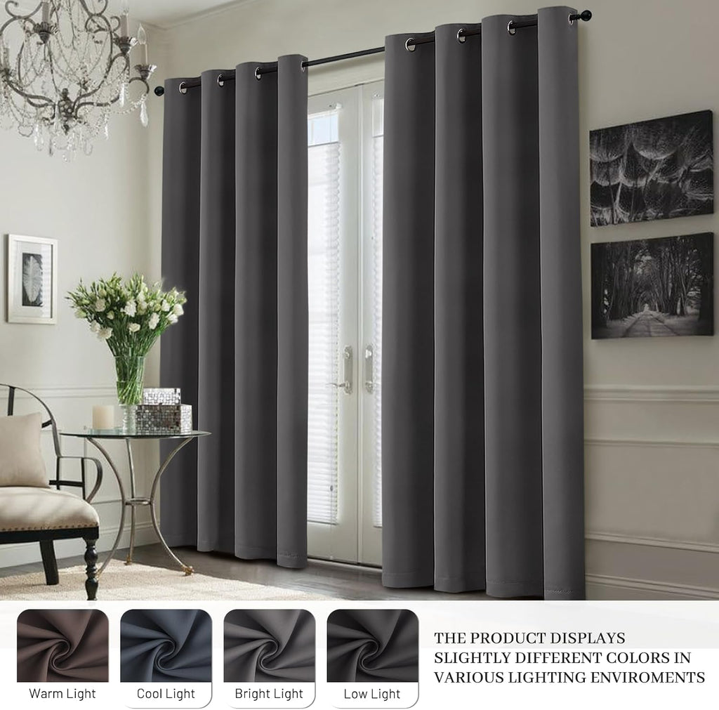 Yakamok 100% Blackout Curtain Panels 84 inches Cold and Light Blocking Drapes for Nursery, 2 Thick Layers Thermal Insulated Draperies (2 Pi…