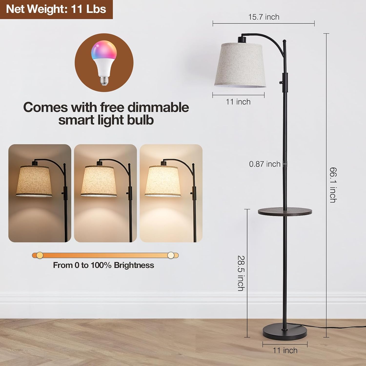 LightingyourhomeandLifewithus AIDENOEY Smart Floor Lamp with Side Table | Stepless Dimming, RGB Multi-Color | Adjustable Swivel Head | Voic…