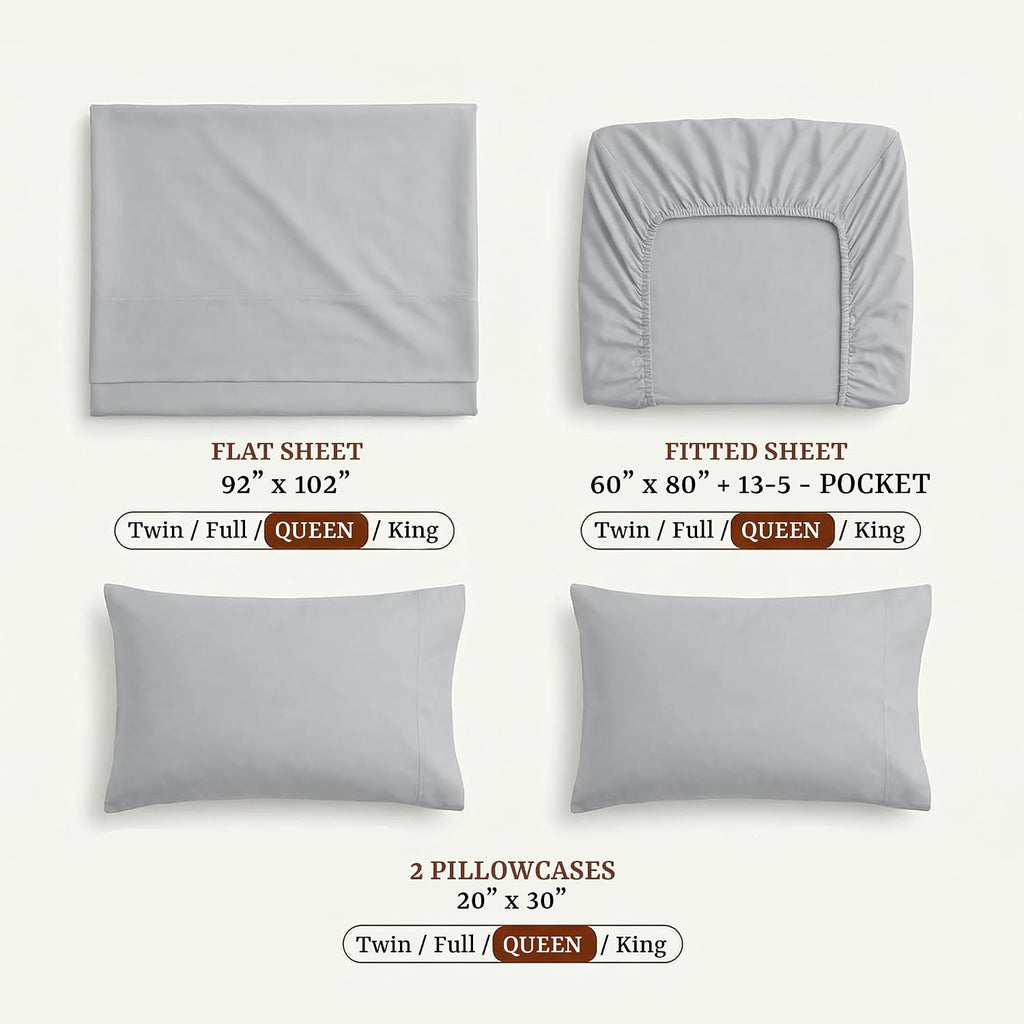 Perupima Peru Pima 415 Thread Count Percale Queen Sheet Set - 100% Peruvian Pima Cotton, 4 Piece (Flat, Fitted, 2 Pillowcases) - Cooling, C…