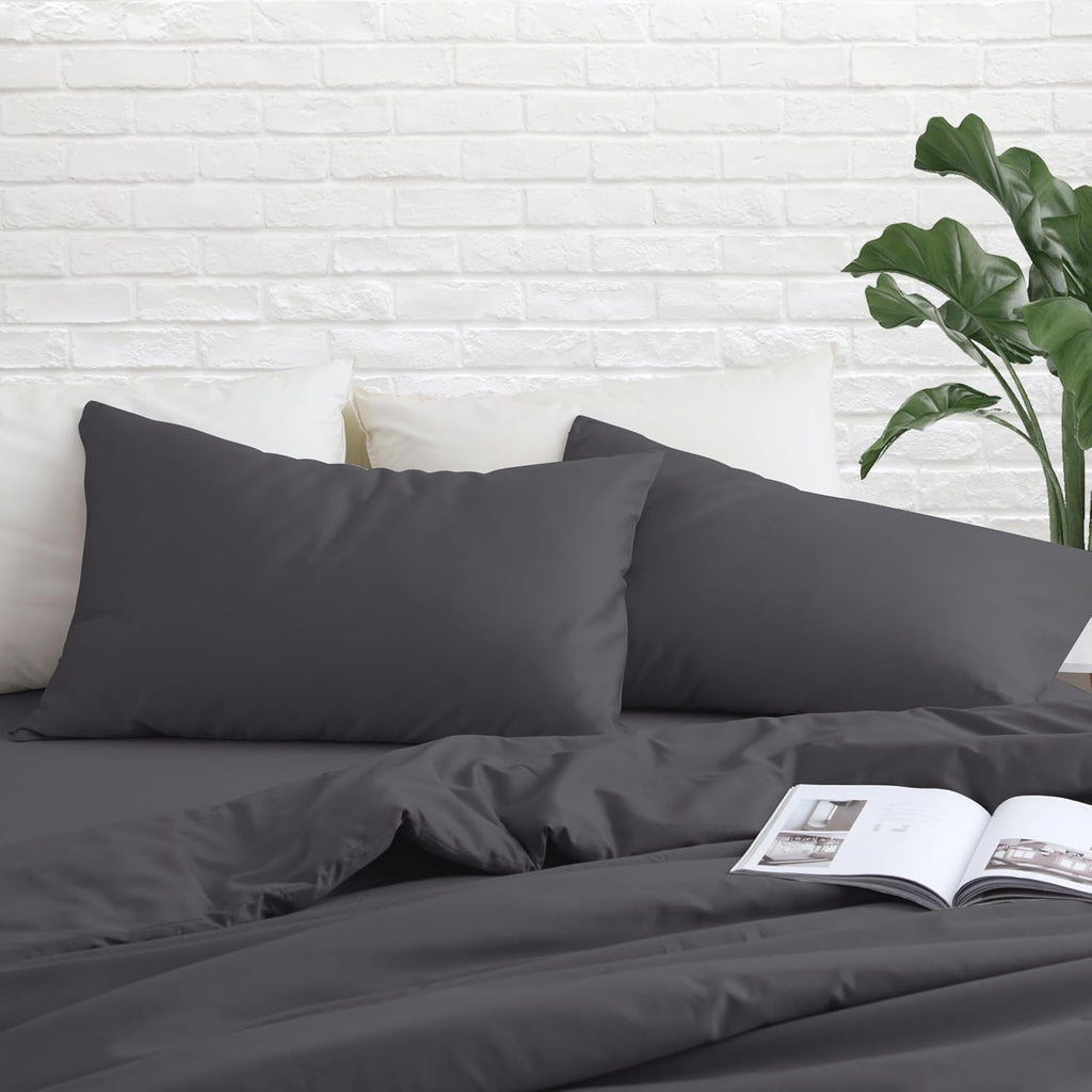 ZaizaiHome Pillow Cases Queen Size 100% Egyptian Cotton 4 Pcs,400 Thread Count Sateen Weave Dark Grey Pillowcases Queen Size, Quality Pillo…