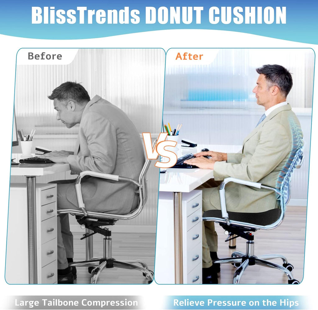 BlissTrends Donut Pillow Seat Cushion, Donut Chair Cushions for Postpartum Pregnancy & Hemorrhoids, Tailbone Cushion, Memory Foam Lifting C…
