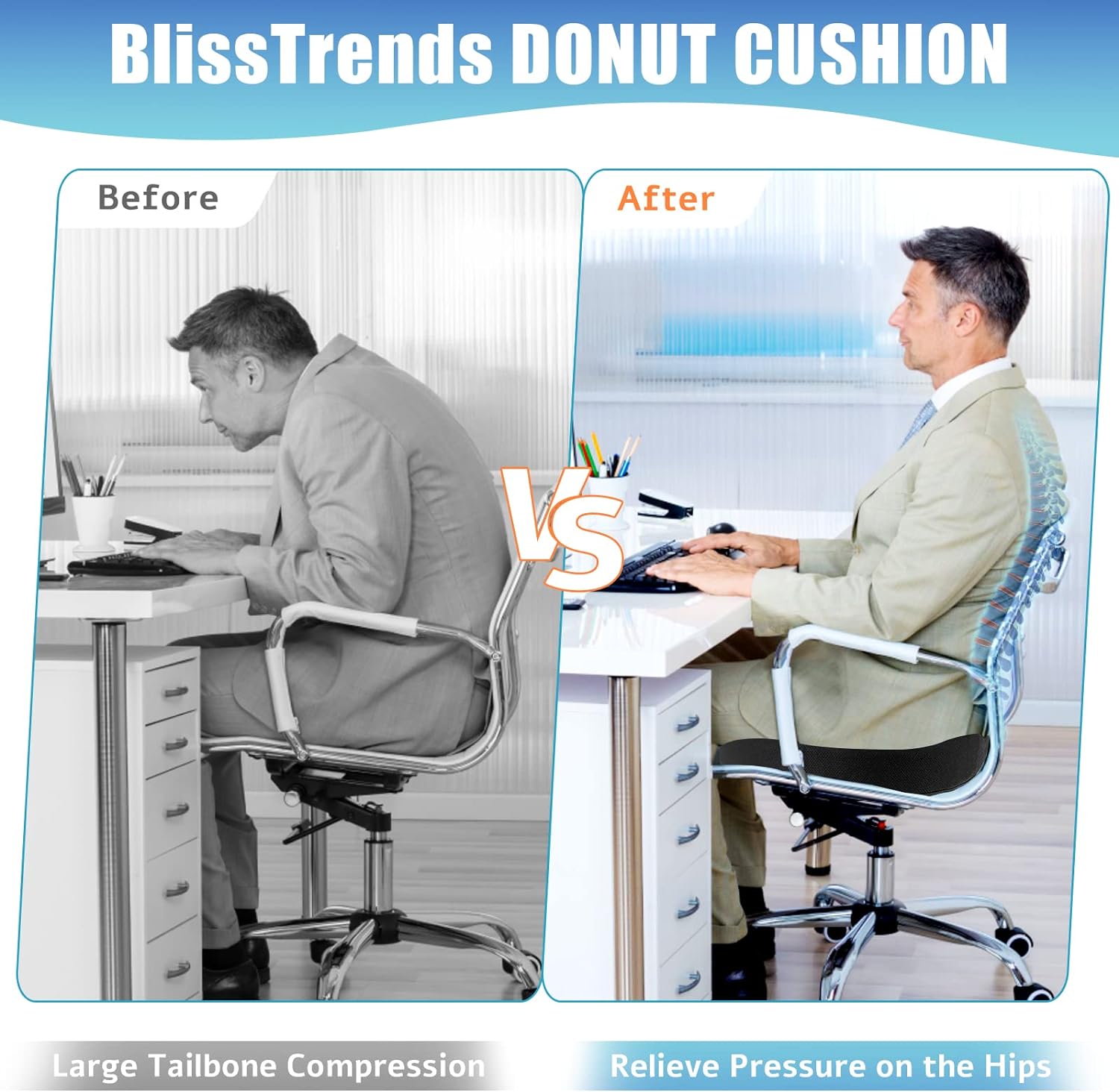 BlissTrends Donut Pillow Seat Cushion, Donut Chair Cushions for Postpartum Pregnancy & Hemorrhoids, Tailbone Cushion, Memory Foam Lifting C…