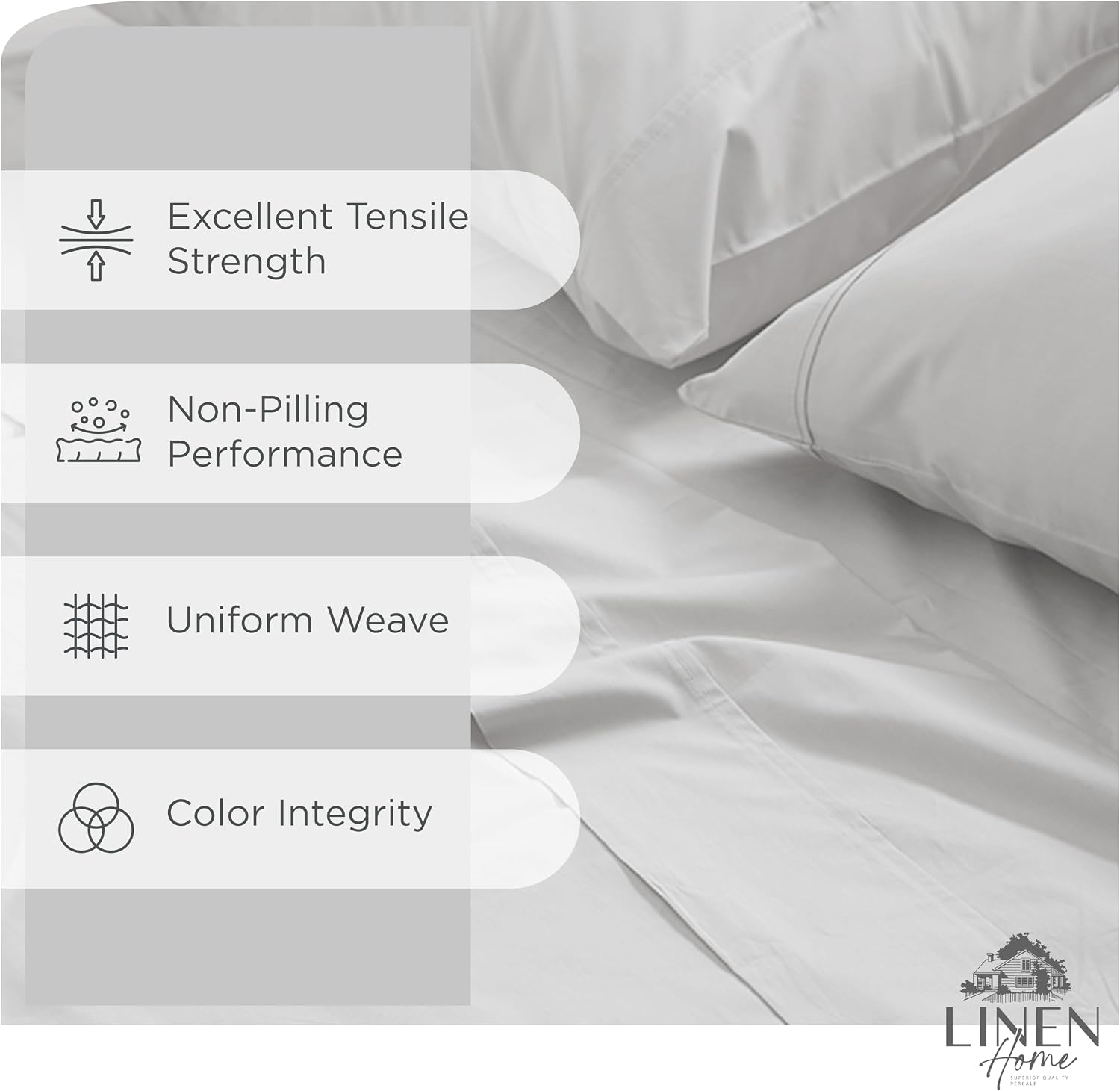 Linen Home 100% Cotton Percale King Size Sheets - Crisp & Cool, Breathable, Deep Pocket Fits 16" Mattress, 4-Piece Set, Long-Staple…