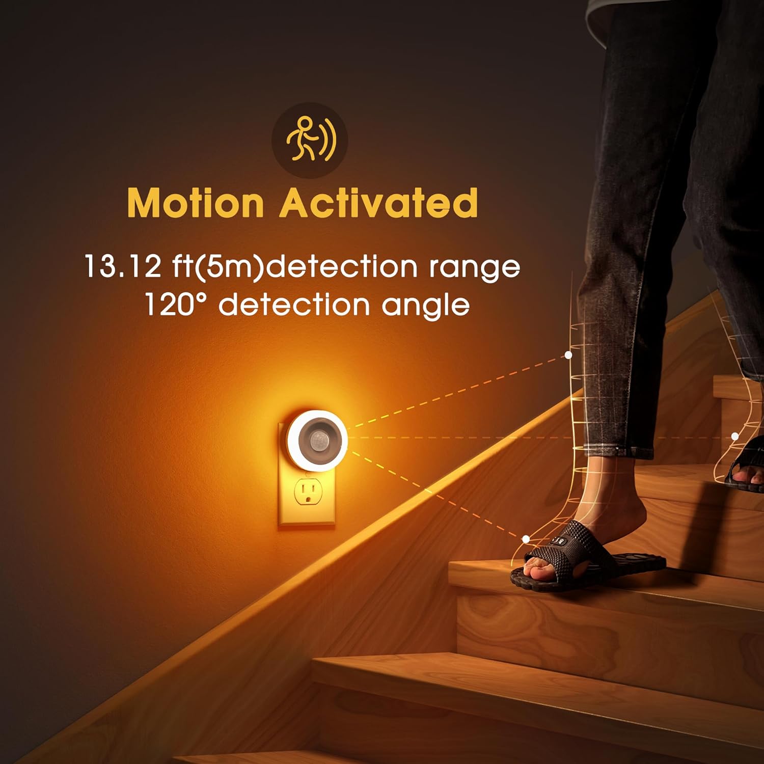 Briignite Motion Sensor Night Light Orange, [2 Pack] Night Lights Plug into Wall, Auto On/Off Motion Activation Nightlight, Energy-Saving…