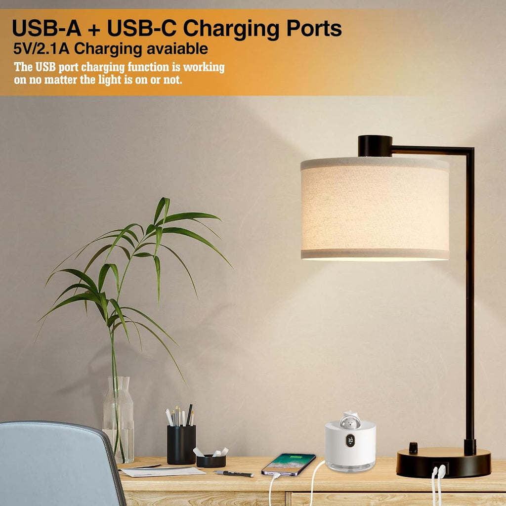 Luvkczc Table Lamp for Bedroom Set of 2 with USB C+A Ports, Fully Stepless Dimmable Bedside Lamp with Linen Lampshade, Contemporary Lamp…