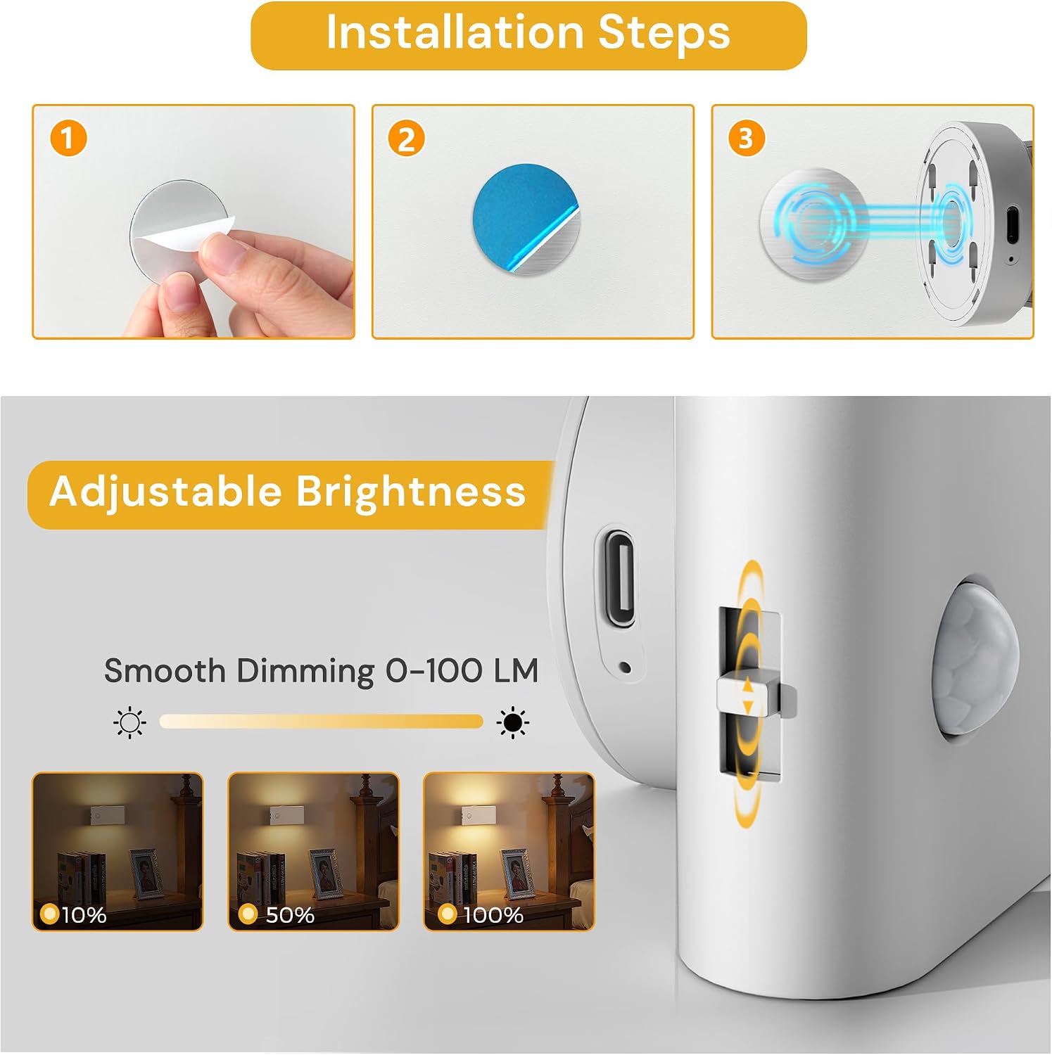L LOHAS LED Motion Sensor Night Light, Rechargeable Stair Lights Indoor, Portable Warm White Motion Sensor Light Indoor, Battery Operated…
