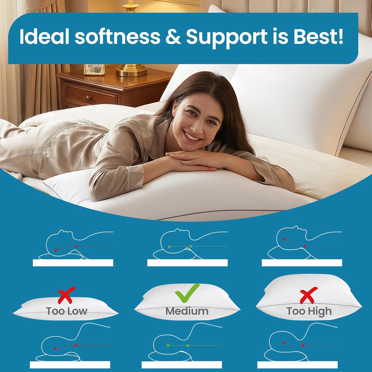 Adjustable Bed Pillows for Sleeping - Pillows Standard Size Set of 2, Soft & Fluffy Down Alternative Fill, Zippered Hotel Quality Pillows…