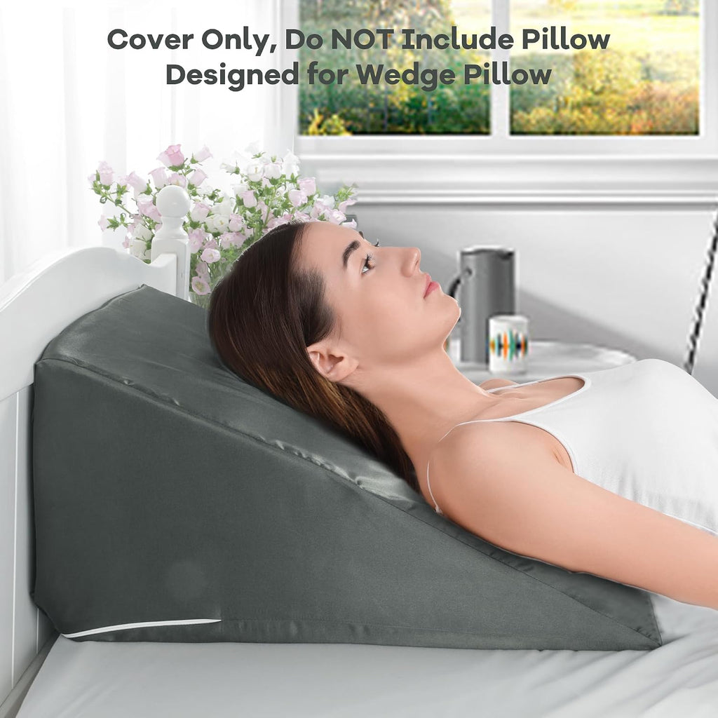 HOMBYS Satin Bed Wedge Pillow Cover Silky & Smooth Wedge Pillowcase 1 Pack 24x24x12.5, Soft & Breathable, Removable & Machine…