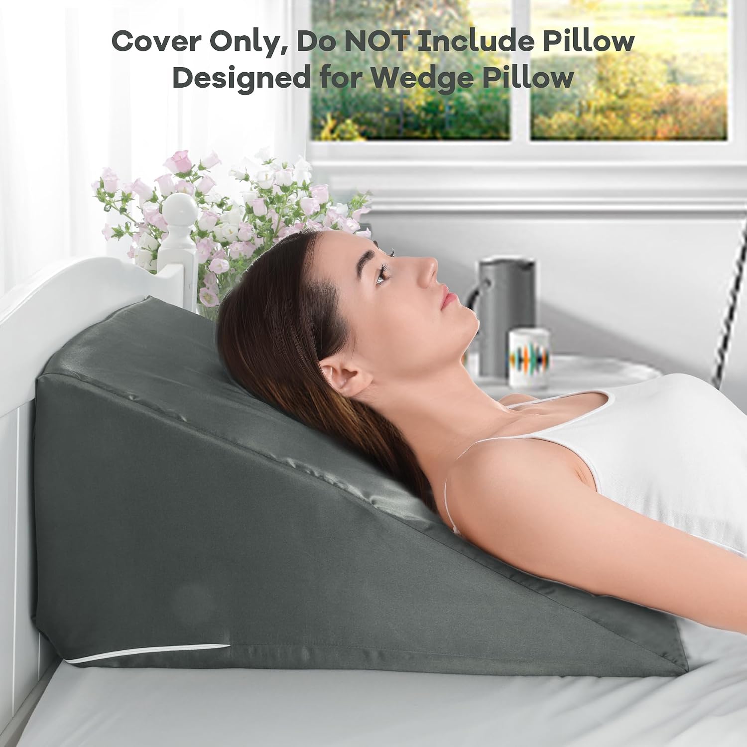 HOMBYS Satin Bed Wedge Pillow Cover Silky & Smooth Wedge Pillowcase 1 Pack 24x24x12.5, Soft & Breathable, Removable & Machine…