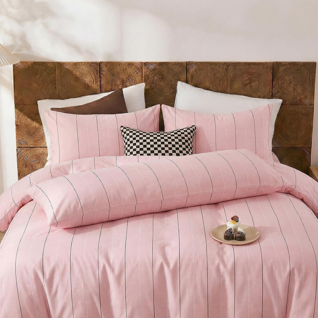Merryword Pink Striped Pillowcases, 100% Cotton Pillow Cases, King Size Pillowcases, Soft Breathable Pinstripe Pillow Covers, Set of 2 Cott…