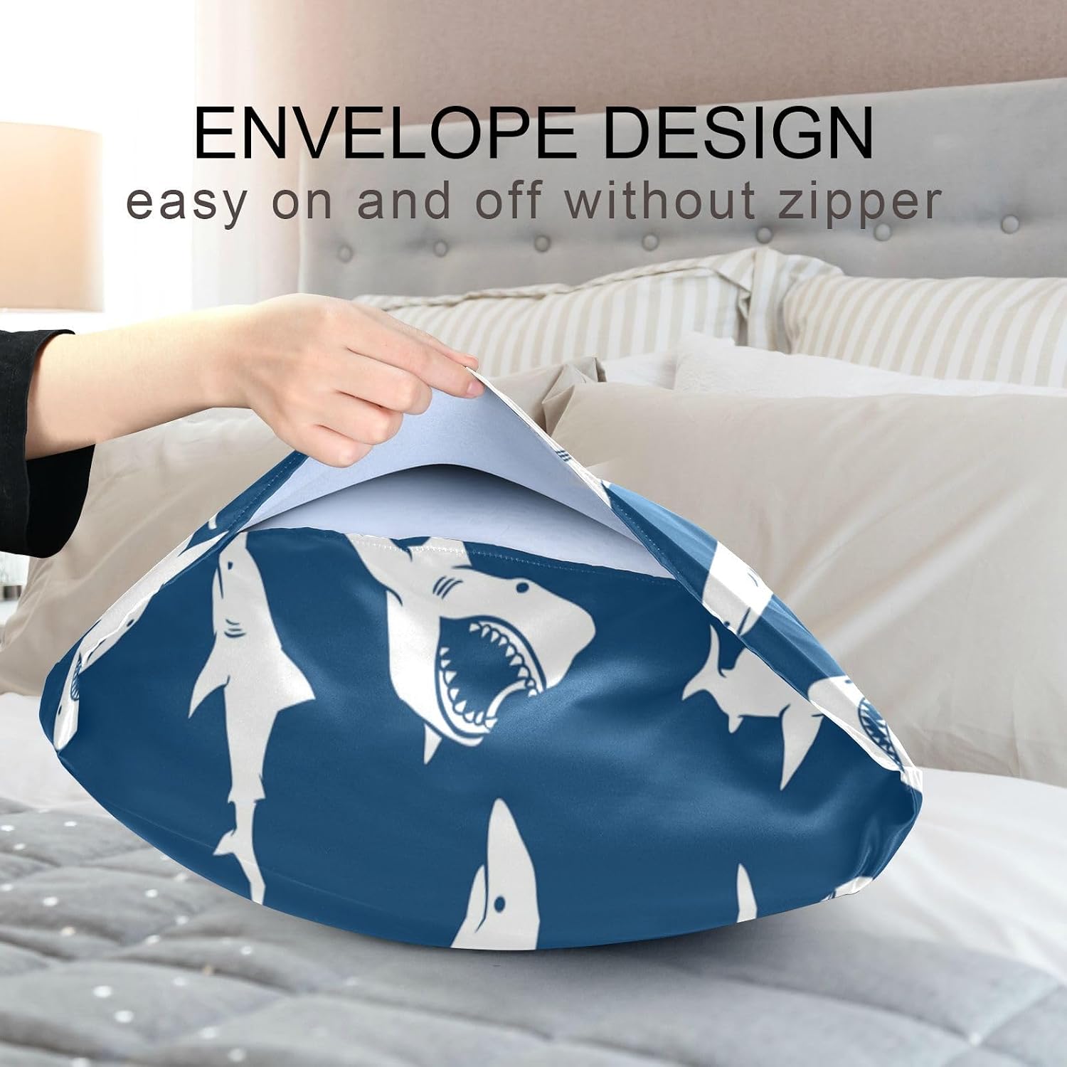 White Sharks Silhouettes Pillow Covers Silk Pillowcase for Hair and Skin Soft Smooth Breathable Cooling Satin Pillowcase Standard Size…