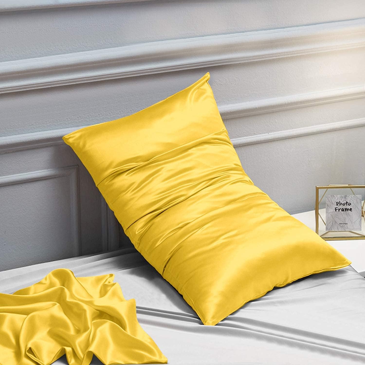 Ntbay 2 Pack Satin Queen Pillowcases for Hair and Skin, Luxurious and Silky Pillow Cases with Envelope Closure, 20x30 Inches, Yellow 2 Pack…