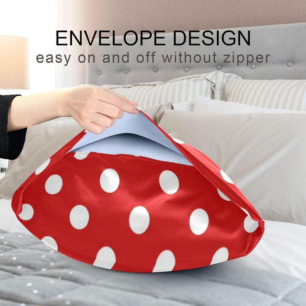 Red Polka Dot Plaid Print Pillow Covers Silk Pillowcase for Hair and Skin Cooling Breathable Soft Satin Pillowcase King Size Pillow Case…