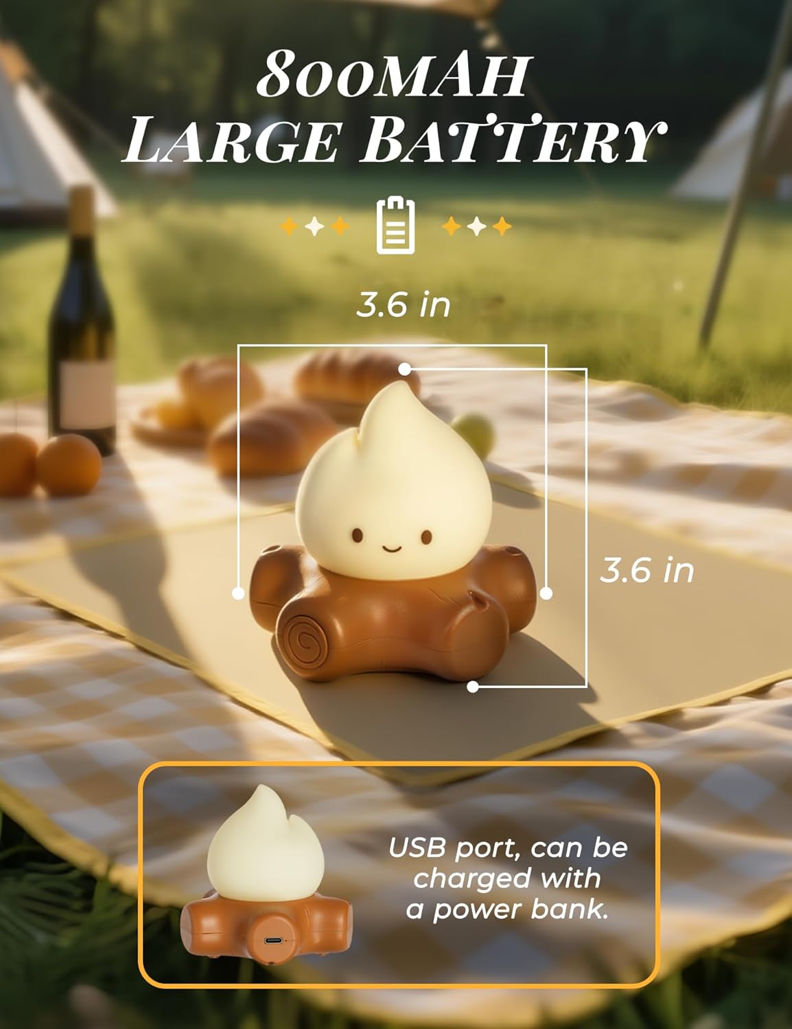 WANIDEA Fake Campfire Lamp, Ambient Lighting, White Noise Soothes The Mood, Portable Rechargeable Night Light, Candlelight Mode Mood…