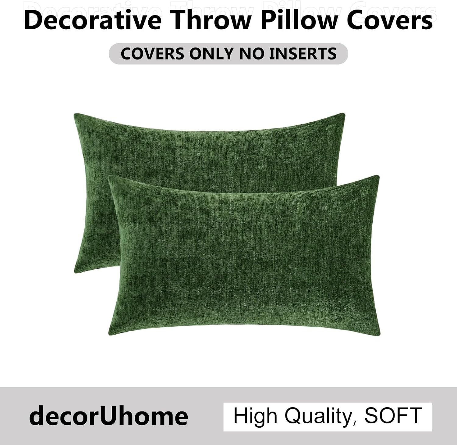 decorUhome Chenille Moss Green Throw Pillow Covers 12x20 Inch Set of 2, Decorative Soft Couch Pillow Covers Solid Dyed Accent Farmhouse Neu…