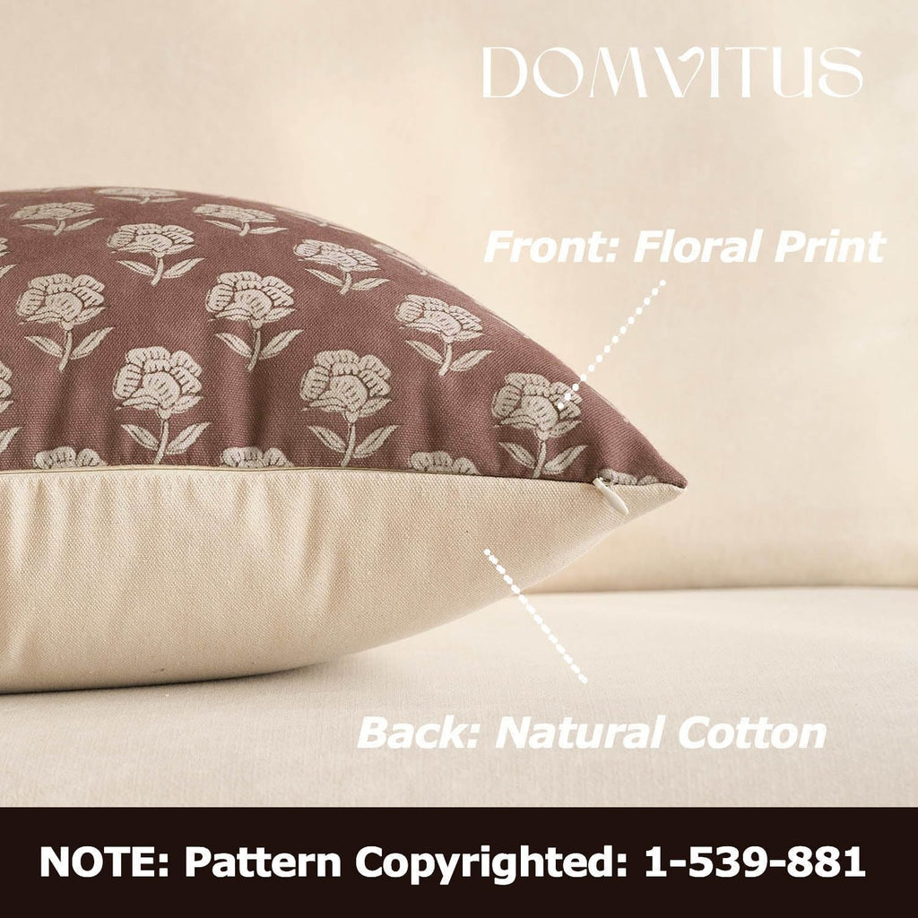 Domvitus Floral Pillow Covers 18x18 Throw Pillow Covers Decorative Farmhouse Block Floral Print Vintage Pillow Cover for Living Room Couch…