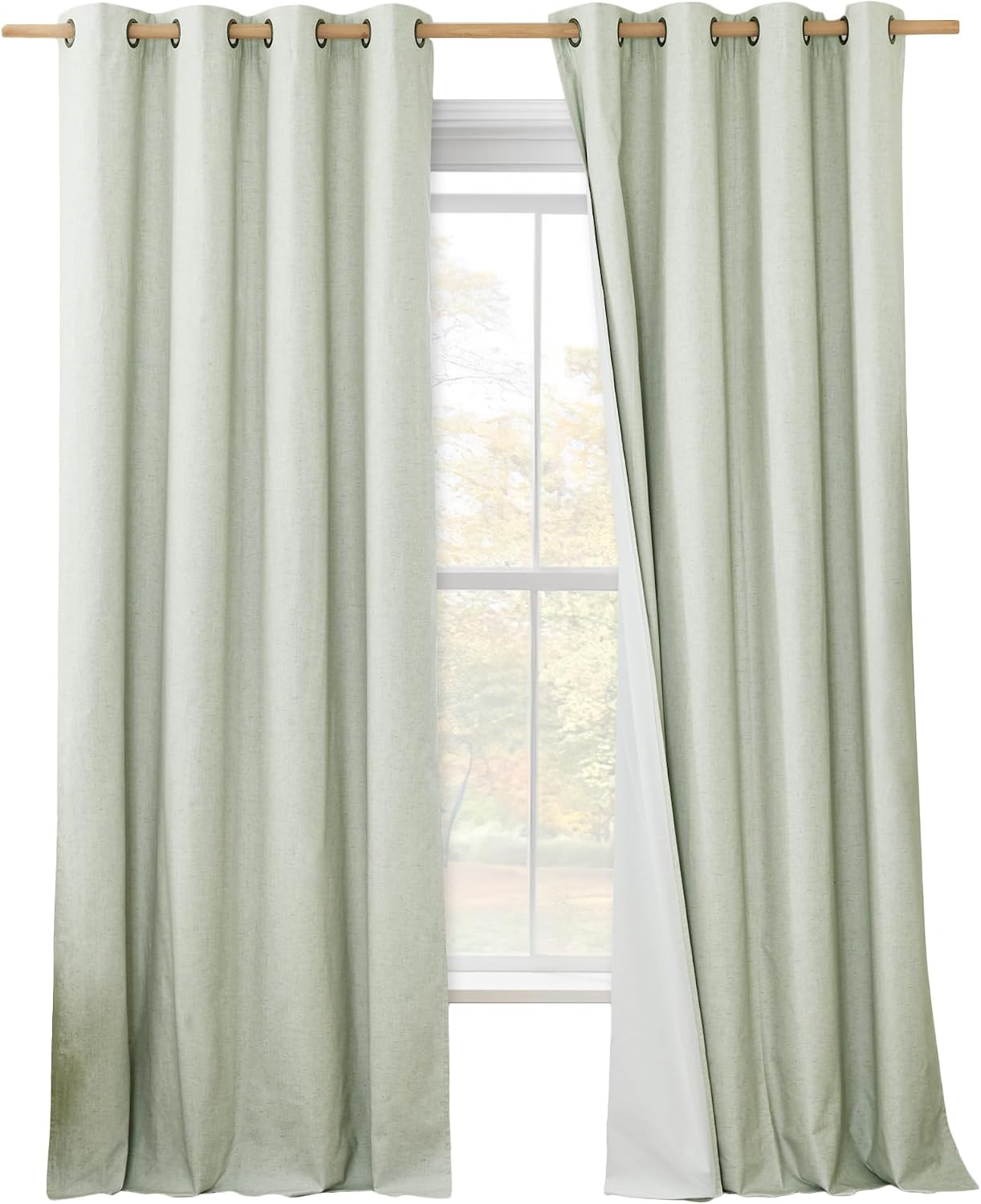 NICETOWN Sage Green Blackout Linen Curtains 95 inches Long, 2 Pieces, 52" Wide Each Panel, Bronze Grommet Full Light Blocking Drapes with…