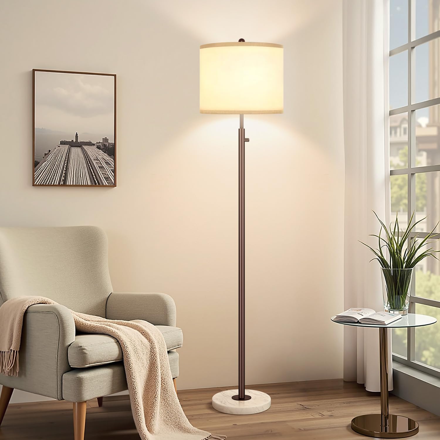 Nintiue 【Upgraded】 Dimmable Floor Lamp for Living Room, 11W LED Bulb Included, Modern Standing Lamp with Marble Base, Tall Pole Light…