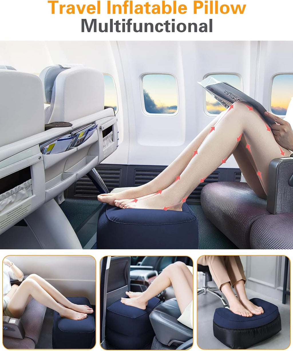 Sunany Inflatable Foot Rest Pillow for Travel, Kids/Adults Airplane Travel Pillow-Adjustable Height Cushions, for Kids to Sleep While Travel…