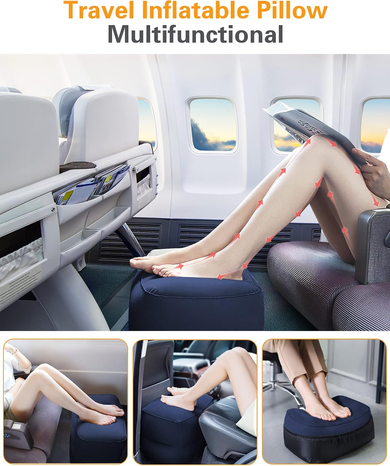 Sunany Inflatable Foot Rest Pillow for Travel, Kids/Adults Airplane Travel Pillow-Adjustable Height Cushions, for Kids to Sleep While Travel…