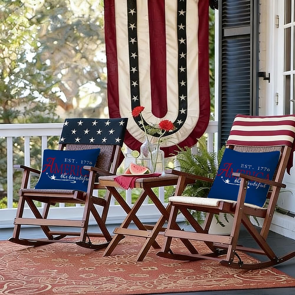 Rabusofa 4th of July Throw Pillow Covers 18x18 Inch, Patriotic Signs Red White and Blue Memorial Day Independence Day Fourth of July Outdoor…