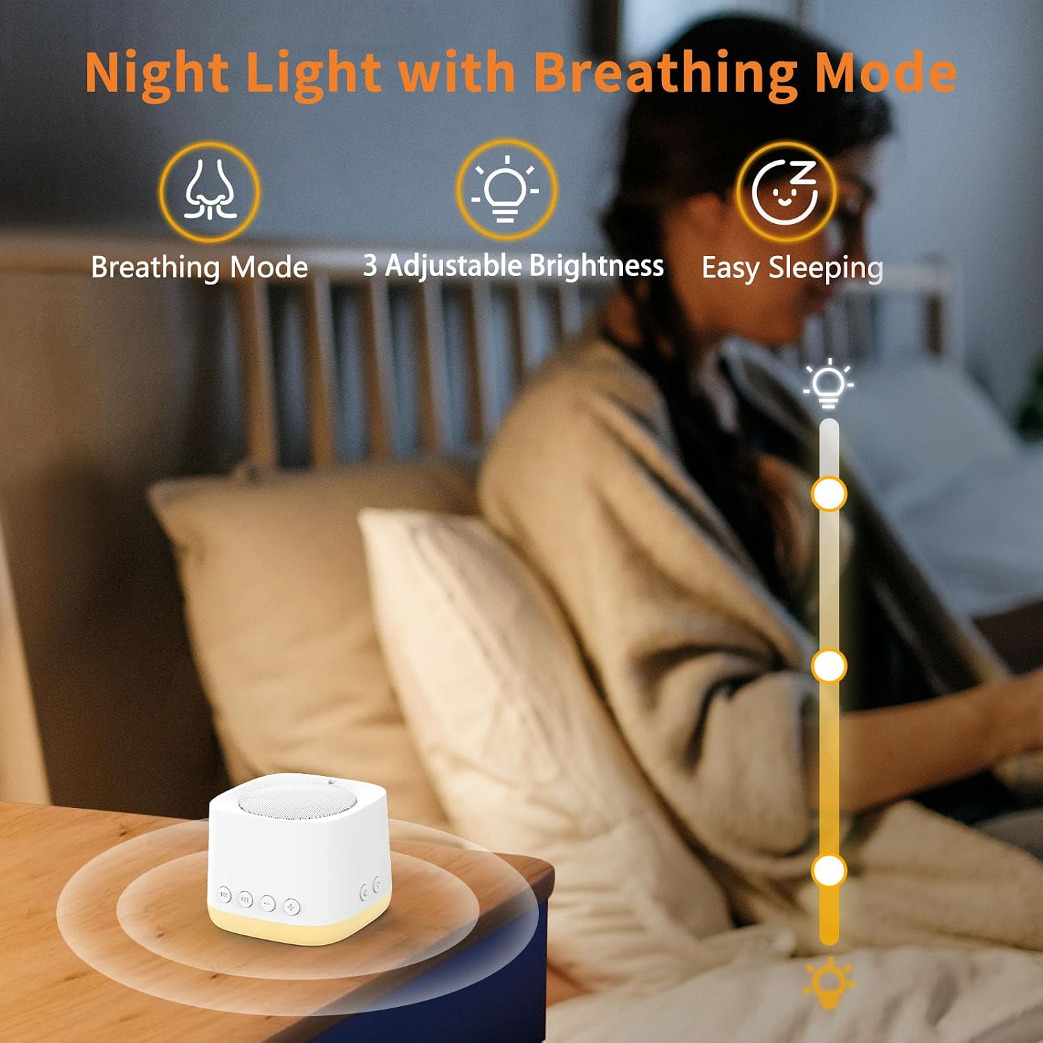 Portable Mini White Noise Sound Machine for Travel – Amber Breathing Night Light, 16 Soothing Sounds, 30-Hour Rechargeable Battery, Timer…