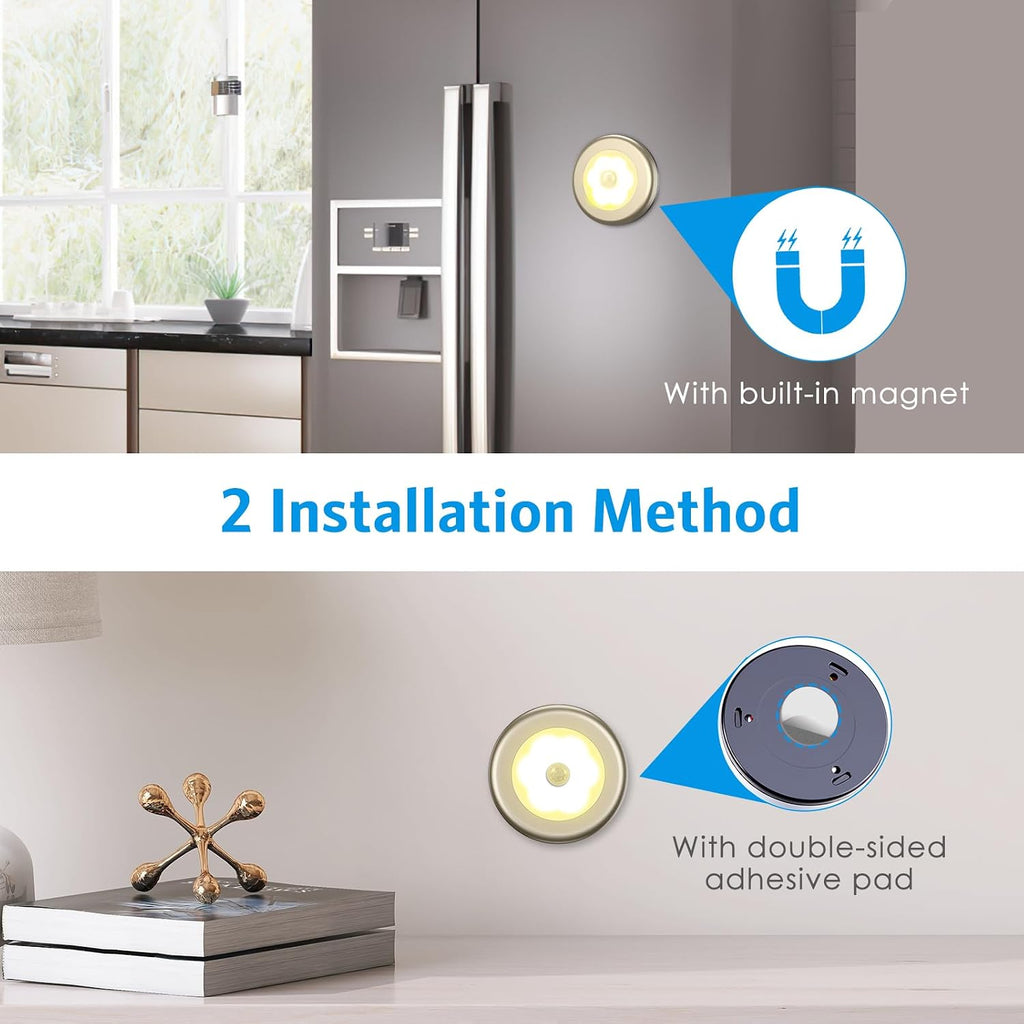 AMIR 3.15” Motion Sensor Light, 6 Pack Cordless Battery-Powered LED Night Light, Stick-Anywhere Closet Lights Stair Lights, Safe Lights…